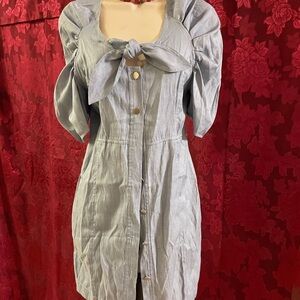 S Elegant Blue Button-Down Mini Dress